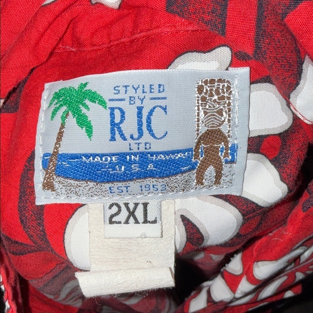 RJC Red Floral Men's Casual Hawaiian Button Down Shirt new never worn vintage - Picture 3 of 6